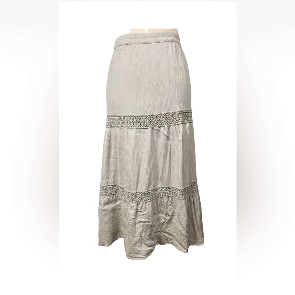 Women's Maxi Skirt in Light Beige with Crochet Trim
